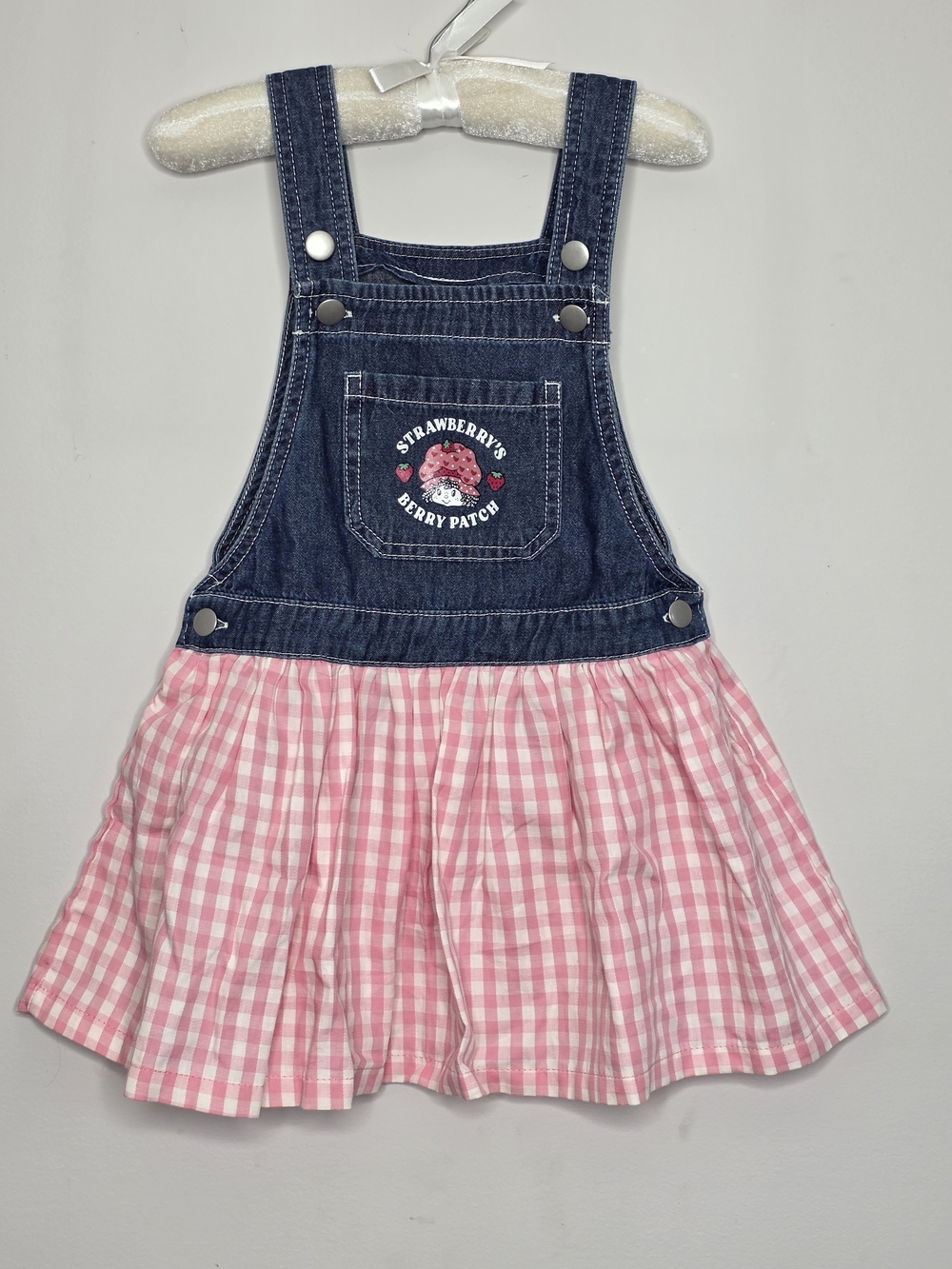 Strawberry Patch Denim & Pink Gingham Girls' Overall Dress 3t